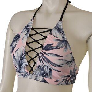 Pink Victoria's Secret Floral Palm Leaf Bikini Halter Swim Top Womens Medium